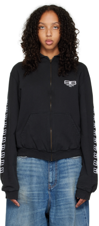 Balenciaga Black Bb Paris Icon Zip-up Hoodie