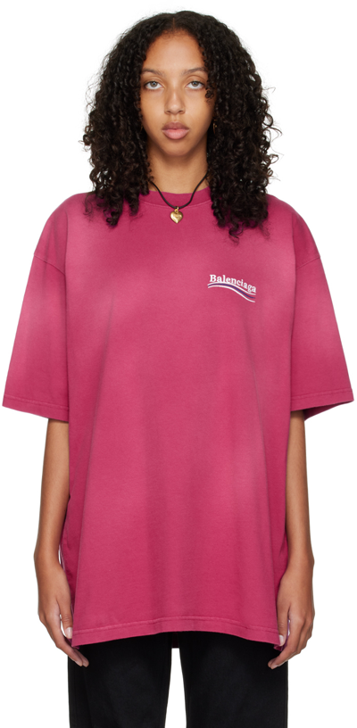 Balenciaga Plum-coloured Cotton T-shirt With Political Campaign Logo In Pink