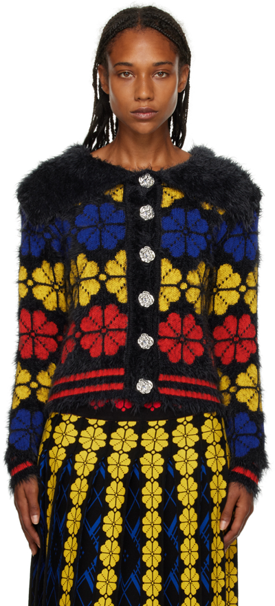 Chopova Lowena Rile Floral-jacquard Knitted Cardigan In Black