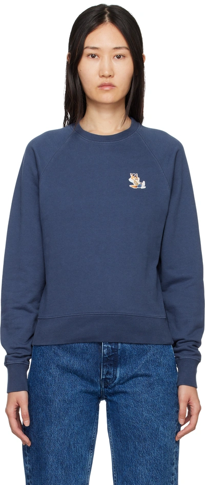 Maison Kitsuné Dressed Fox Patch Adjusted Sweatshirt In Blue Denim