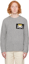Comme Des Garçons Shirt Invader Intarsia Crewneck Long Sleeve Lambswool Knitted Sweater In Grey