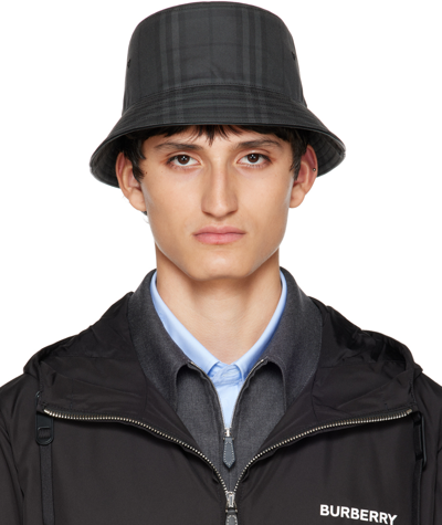 Burberry Tonal Check Cotton Canvas Bucket Hat In Grey