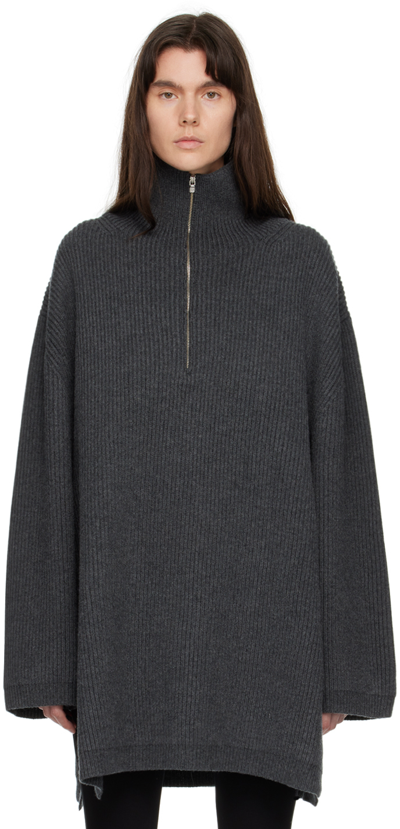 Totême Fisherman Zipped Wool-blend Roll-neck Sweater In Dark