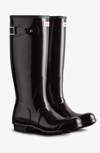 Hunter Refined Tall Gloss Waterproof Rain Boot In Black
