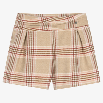 Abel & Lula Kids' Girls Beige Check Wool Shorts