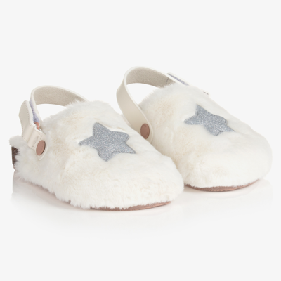 Mayoral Kids' Girls White Faux Fur Slippers