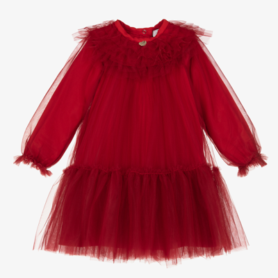 Monnalisa Girls Red Tulle Ruffle Dress