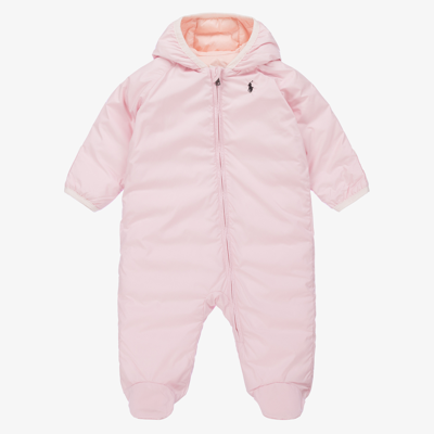 Ralph Lauren Girls Pink Padded Logo Baby Snowsuit