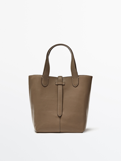 Massimo Dutti Leather Bucket Bag In Mole Brown