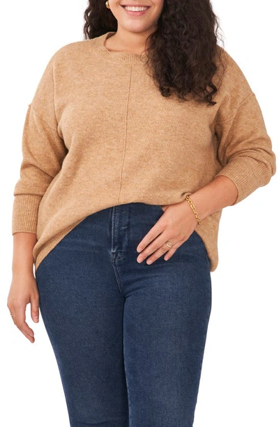 Vince Camuto Center Seam Crewneck Sweater In Latte Heather