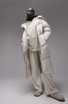 Topshop Longline Puffer Coat In Off White