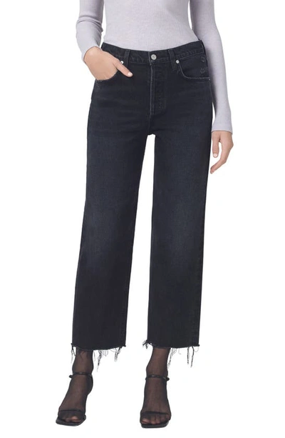 Citizen Of Humanity Florence Stormy Straight Raw-edge Jeans In Black