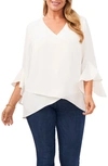 Vince Camuto Flutter Sleeve Crossover Georgette Tunic Top In White
