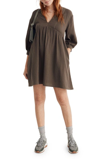 Madewell Lightspun V-neck Minidress In Cargo Green