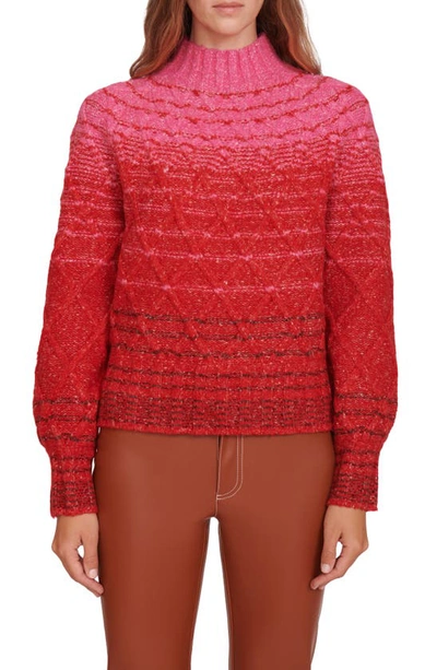 Staud Evelyn Gradient Cable-knit Sweater In Lollipop Cherry