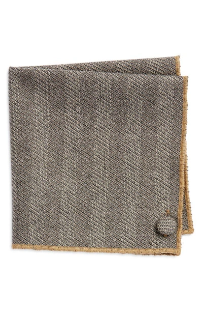 Clifton Wilson Herringbone Wool Pocket Square In Grey