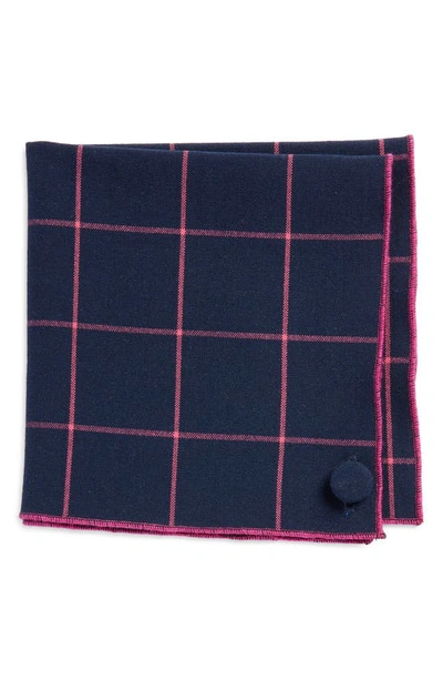 Clifton Wilson Windowpane Check Cotton Pocket Square In Navy