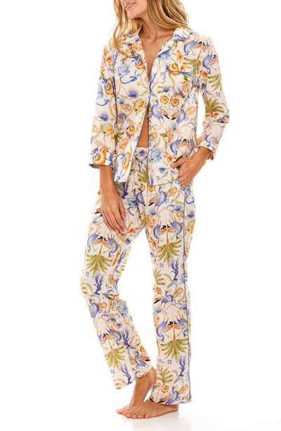 The Lazy Poet Emma Floral Jungle Cotton Pajamas In Blue