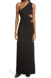 Staud Letta One-shoulder Cutout Jersey Maxi Dress In Black