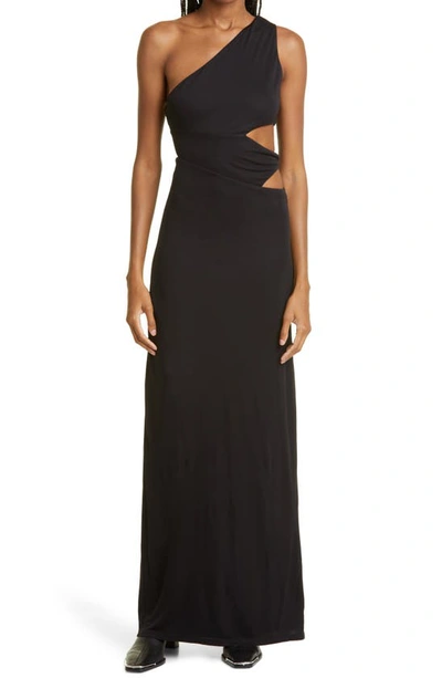 Staud Letta One-shoulder Cutout Jersey Maxi Dress In Black