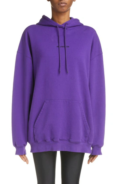 Balenciaga Medium Fit Embroidered Classic Logo Cotton Hoodie In Purple