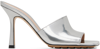 BOTTEGA VENETA SILVER STRETCH HEELED MULE