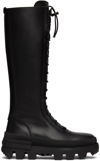 Moncler Vail Leather Lace-up Knee Boots In 999 Black