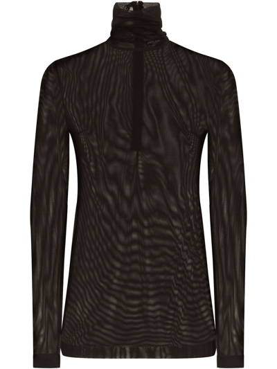 Dolce & Gabbana Sheer Half-zip Mesh Top In Black