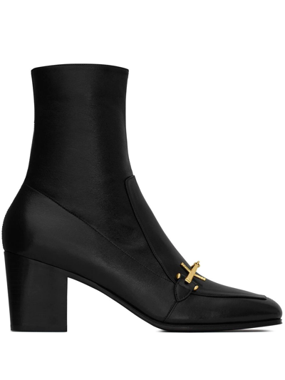 Saint Laurent Beau 75 Ankle Boots In Black