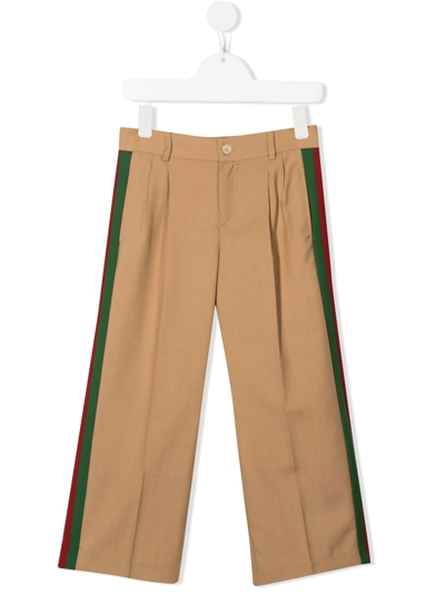 Gucci Kids' 褶饰西裤 In Brown