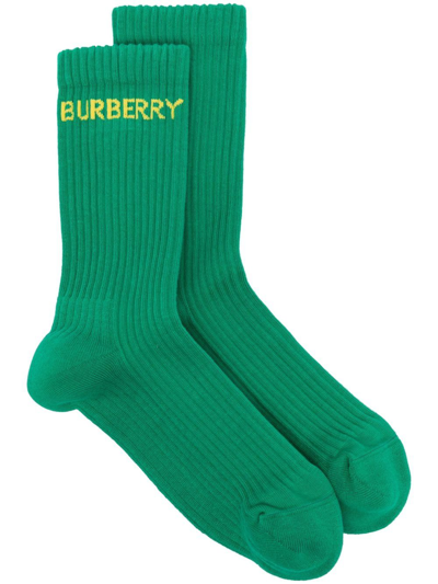 Burberry Intarsia-logo Ribbed Socks In Ivy Green