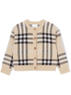 BURBERRY BEIGE WOOL AND CACHEMIRE CARDIGAN WITH VINTAGE CHECK MOTIF GIRL BURBERRY KIDS