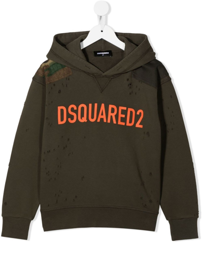 Dsquared2 Kids' Green Cotton Hoodie In Verde Militare