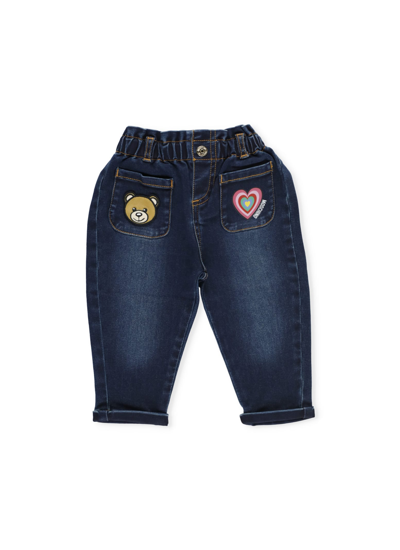 Moschino Babies' Teddy Bear Jeans In Blu Navy