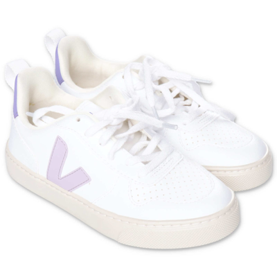 Veja Kids' White Polyurethane Sneakers In Multicolor