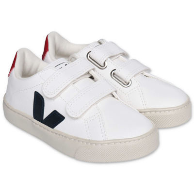 Veja Kids' Sneakers Bianche In Pelle Con Velcro In Bianco | ModeSens