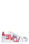 Dolce & Gabbana Calfskin Portofino Sneakers With Lettering In Multicolor