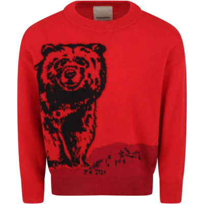 Armani Collezioni Kids' Red Sweater For Boy With Bear