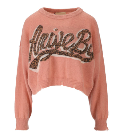 Aniye By Aniye Pink Cropped Crewneck Sweater