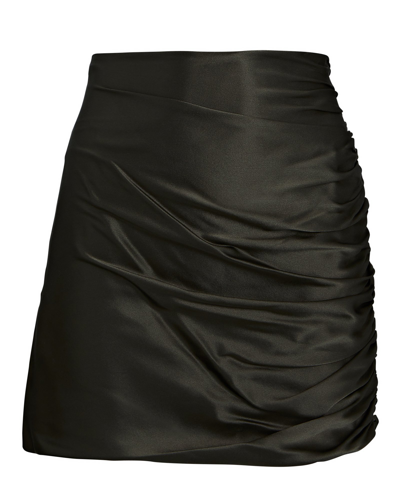 The Sei Ruched Silk Mini Skirt In Olive/army