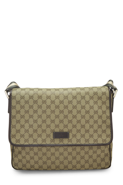 Pre-owned Gucci Green Original Gg Canvas Web Flap Messenger