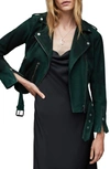 Allsaints Balfern Suede Biker Jacket In Pine Green