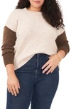 Vince Camuto Extended Shoulder Colorblock Sweater In Malted Beige