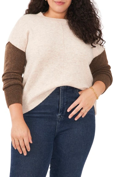 Vince Camuto Extended Shoulder Colorblock Sweater In Malted Beige