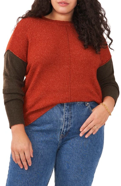 Vince Camuto Extended Shoulder Colorblock Sweater In Rust