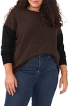 Vince Camuto Extended Shoulder Colorblock Sweater In Chocolate