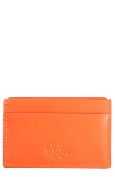 Royce New York Personalized Rfid Leather Card Case In Orange - Gold Foil