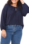 Vince Camuto Keyhole Rumple Satin Blouse In Classic Navy