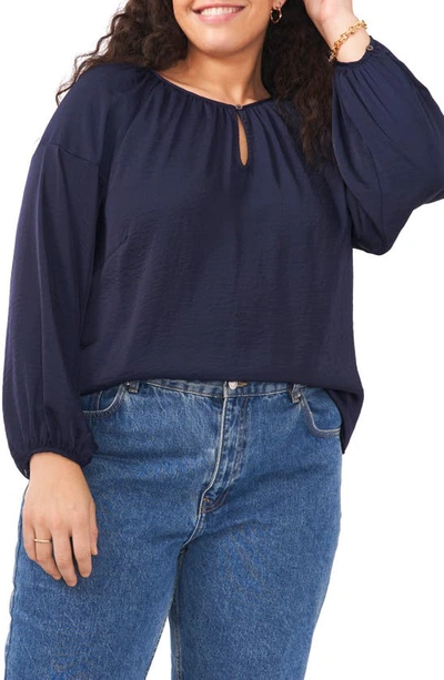 Vince Camuto Keyhole Rumple Satin Blouse In Classic Navy