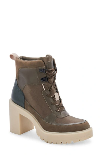 Dolce Vita Women's Collin Lace-up Lug-sole Platform Booties Women's Shoes In Olive Nylon